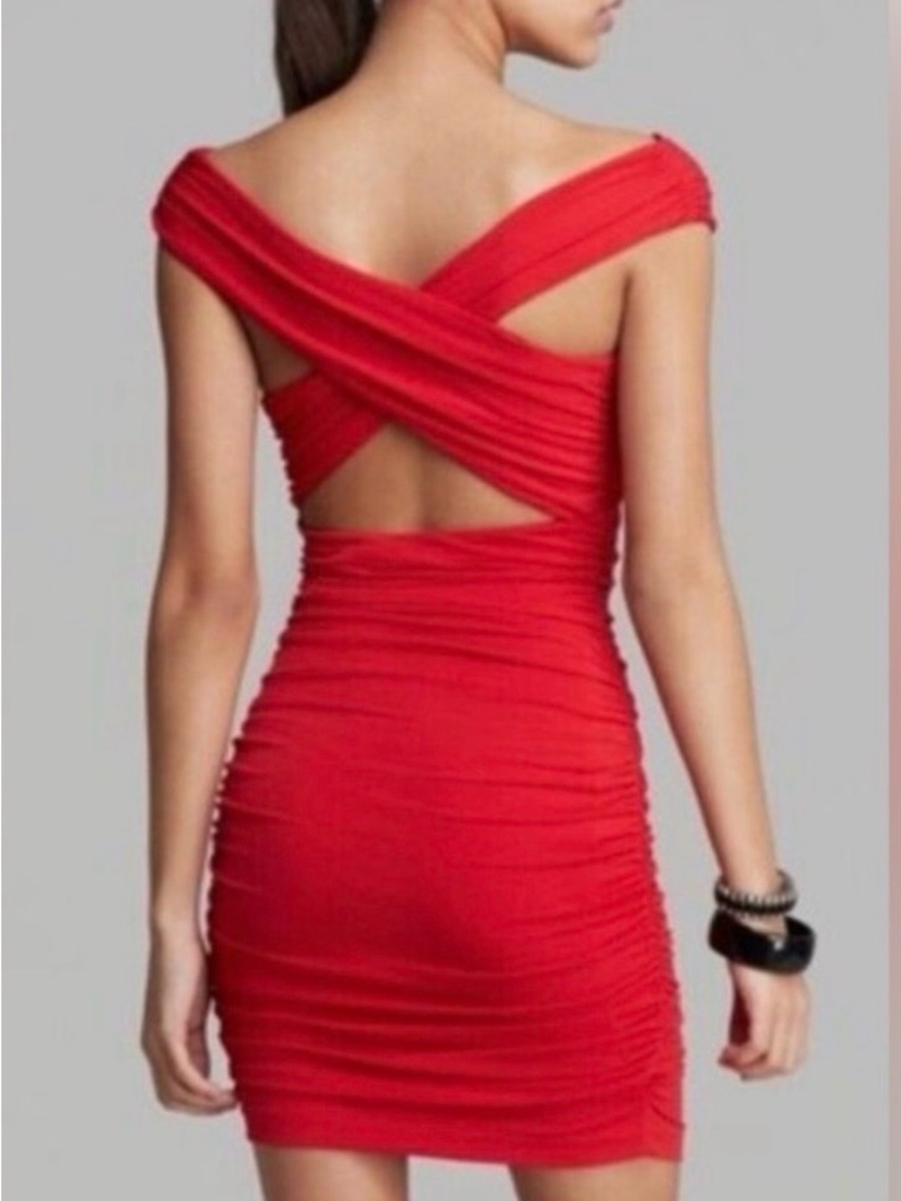 Guess Red Cross-Back Ruched Bodycon Dress XS